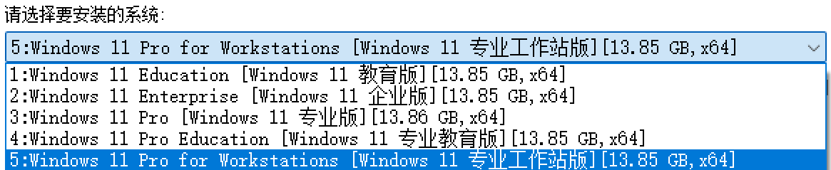 选择要安装的系统